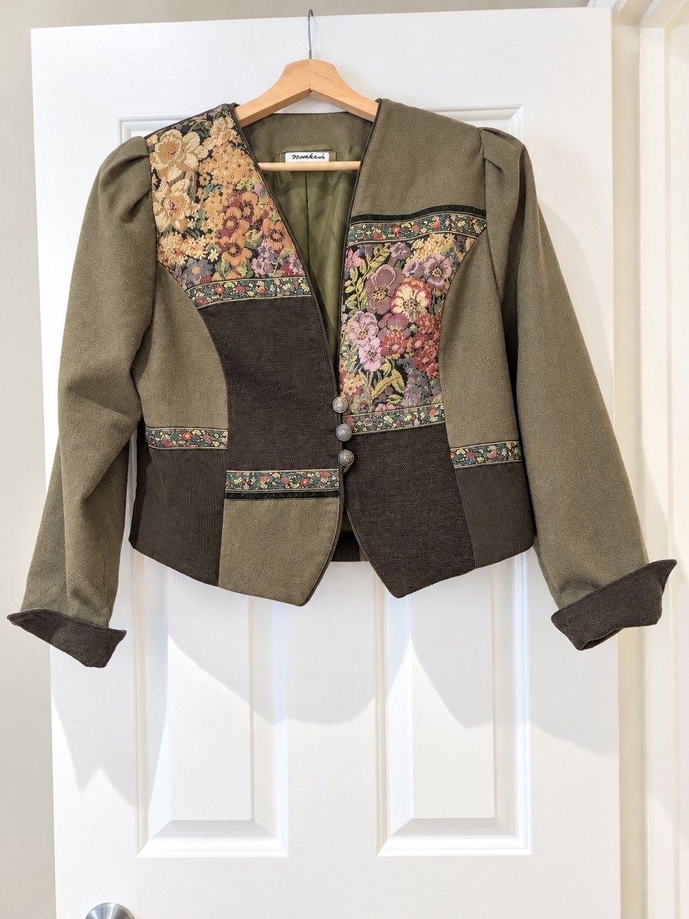 Vintage Floral Tapestry Jacket Wool Patchwork Blazer Fairycore Dark Academia M/L